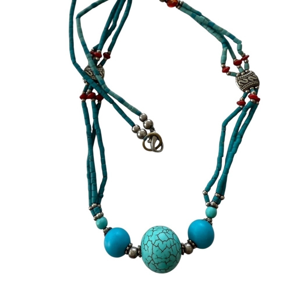 Key West Turquoise Silver 2 Strand 20” Necklace